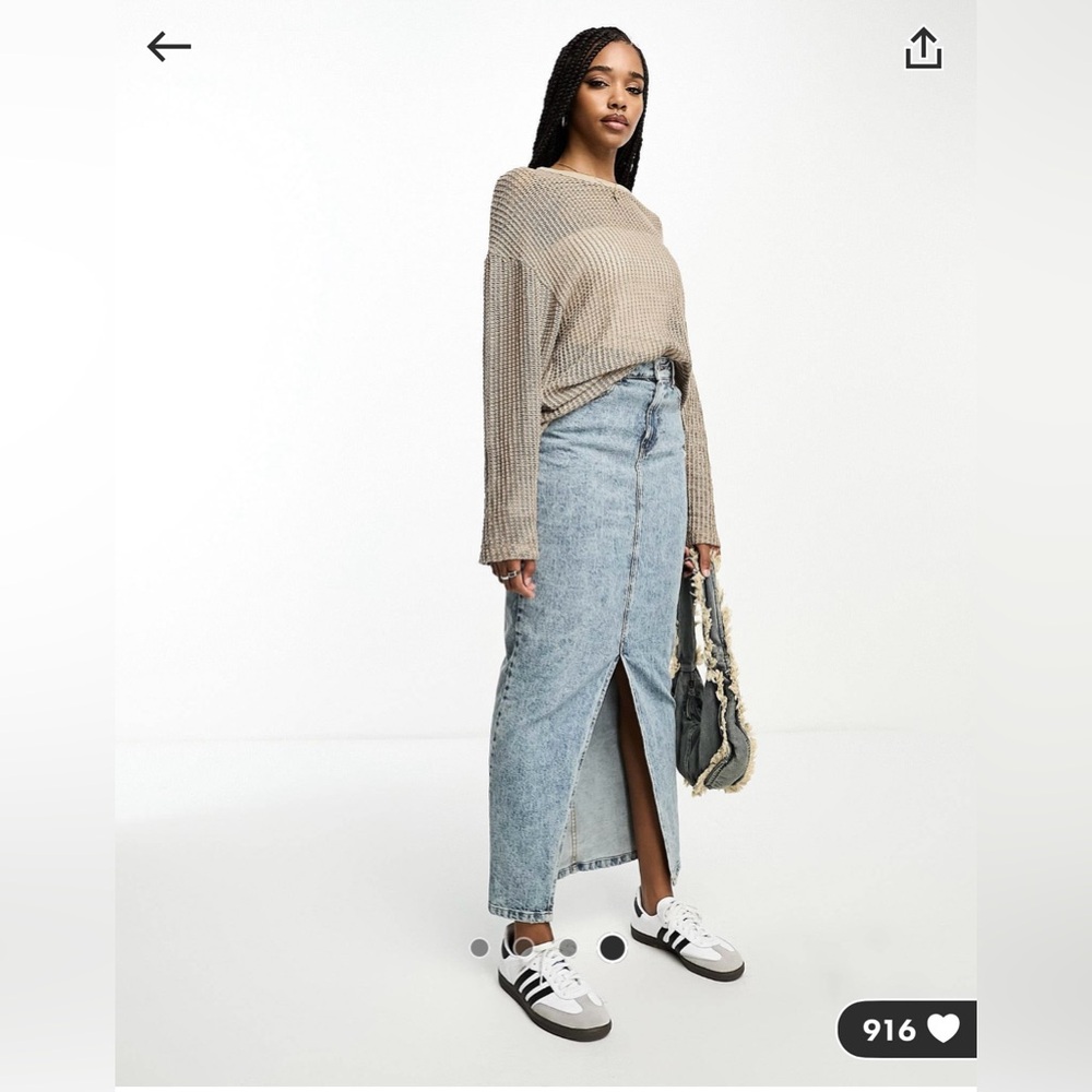 ASOS Tall Denim Midi Skirt with Split Hem in Midwash
